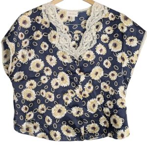 Vintage 90s Navy Floral Barbizon Sleep Short Set